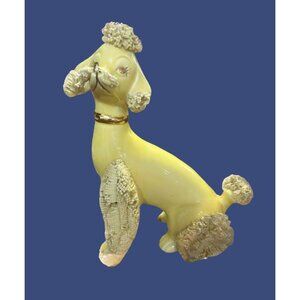 Vintage 1950's Yellow Ceramic Poodle Figurine With Gold Collar -